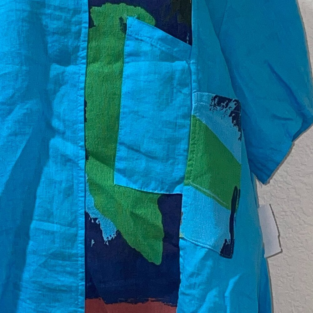 NWT Bright Blue Print Linen Dress TRANSPARENTE sz 1 M Made in Italy - Picture 2 of 3